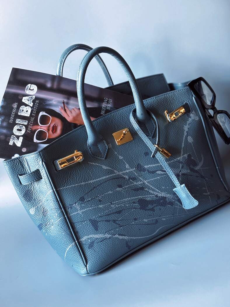 Velká kožená Tote kabelka z pravé italské kůže s cákanci barvou. Designová luxusní art kabelka Zoi Bag.
