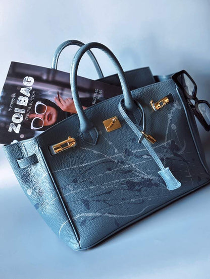 Velká kožená Tote kabelka z pravé italské kůže s cákanci barvou. Designová luxusní art kabelka Zoi Bag.