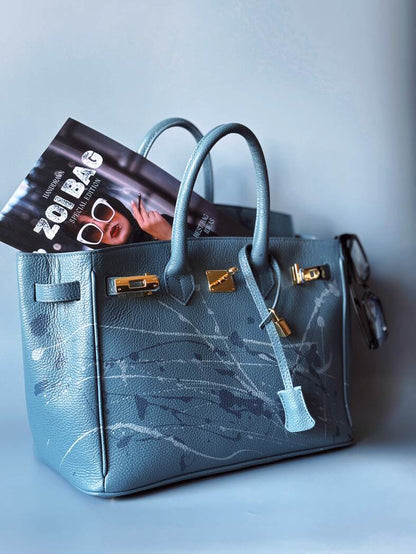 Velká kožená Tote kabelka z pravé italské kůže s cákanci barvou. Designová luxusní art kabelka Zoi Bag.