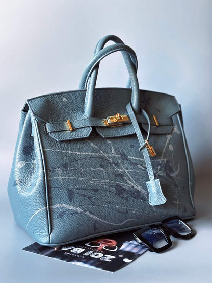 Velká kožená Tote kabelka z pravé italské kůže s cákanci barvou. Designová luxusní art kabelka Zoi Bag.